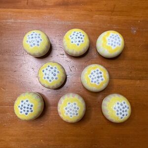 Vintage Mackenzie Childs Handmade Knobs Pulls Yellow Flower No Hardware Set of 8